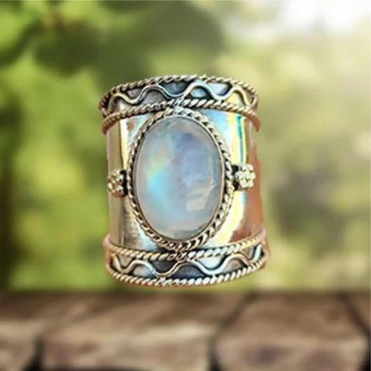 Elises | Boho Moonstone Vintage-Inspired Design | Silver Ring