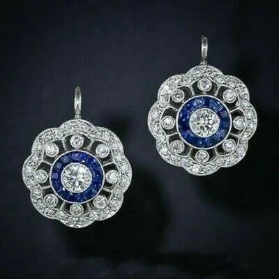 Elises | Artistic Mandala Vintage Blue Crystal Look | Silver Earrings