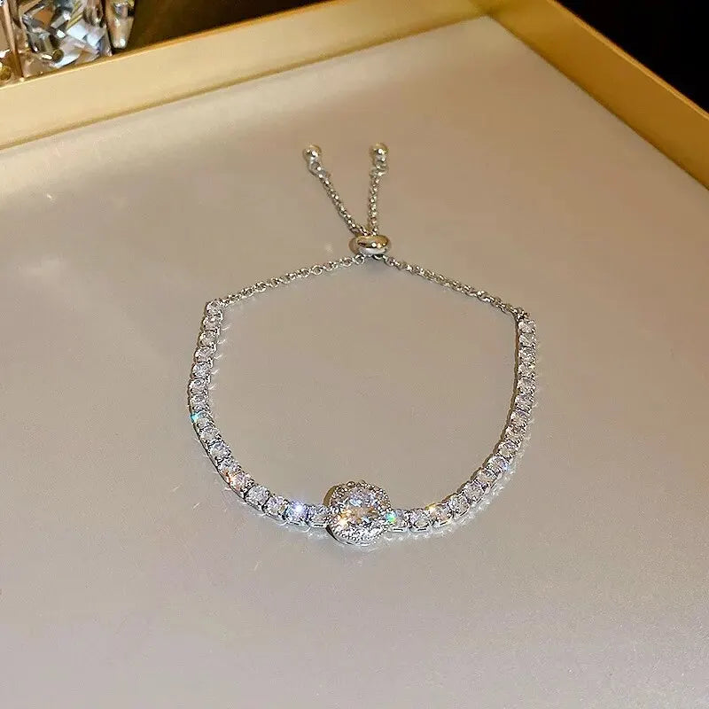 Elises | Adjustable Luxury Wedding Square Stone | Silver and Gold Bracelet