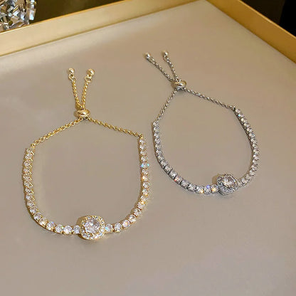 Elises | Adjustable Luxury Wedding Square Stone | Silver and Gold Bracelet