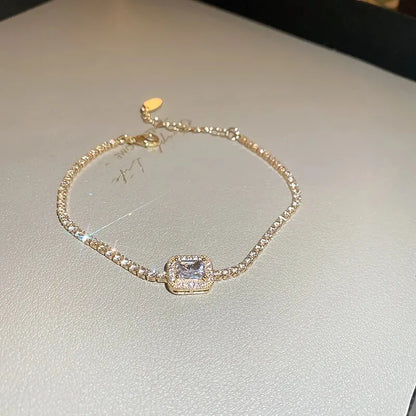 Elises | Adjustable Luxury Wedding Square Stone | Silver and Gold Bracelet