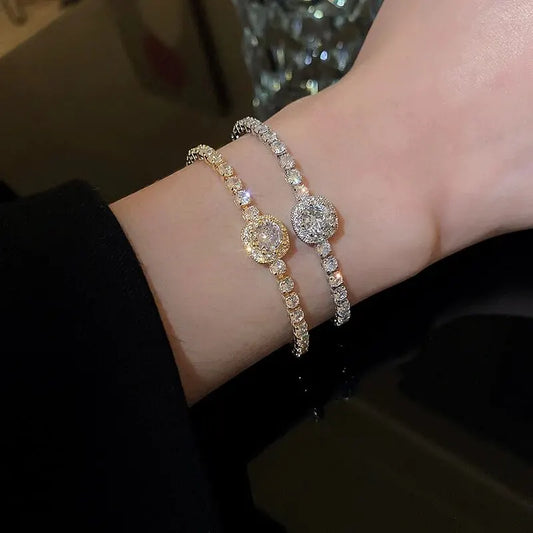 Elises | Adjustable Luxury Wedding Square Stone | Silver and Gold Bracelet