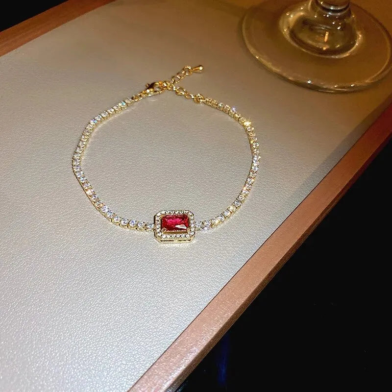 Elises | Adjustable Luxury Wedding Square Stone | Silver and Gold Bracelet