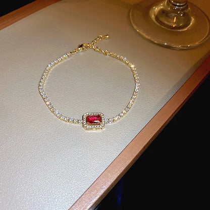 Elises | Adjustable Luxury Wedding Square Stone | Silver and Gold Bracelet