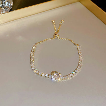 Elises | Adjustable Luxury Wedding Square Stone | Silver and Gold Bracelet