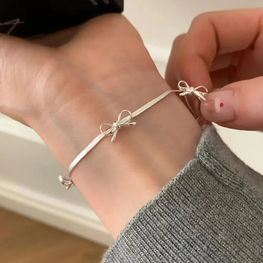 Elises | Feminine Gift  for Festive Occasions Ribbon Charm | Silver Bracelet