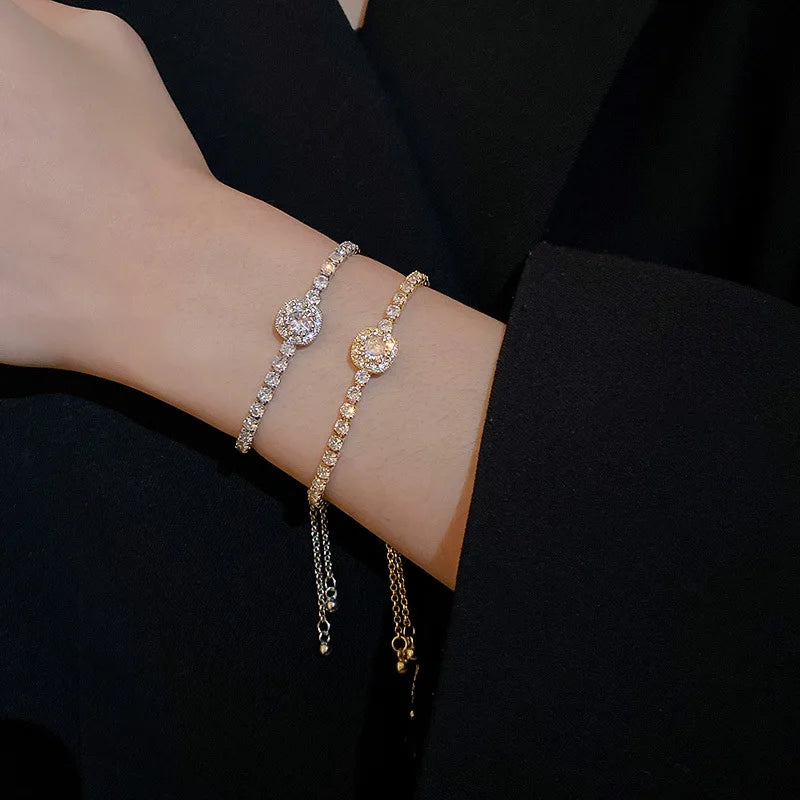 Elises | Adjustable Luxury Wedding Square Stone | Silver and Gold Bracelet