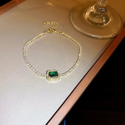 Elises | Adjustable Luxury Wedding Square Stone | Silver and Gold Bracelet