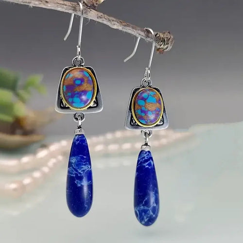 Elises | Blue Stone Vintage Chic Design | Silver Earrings